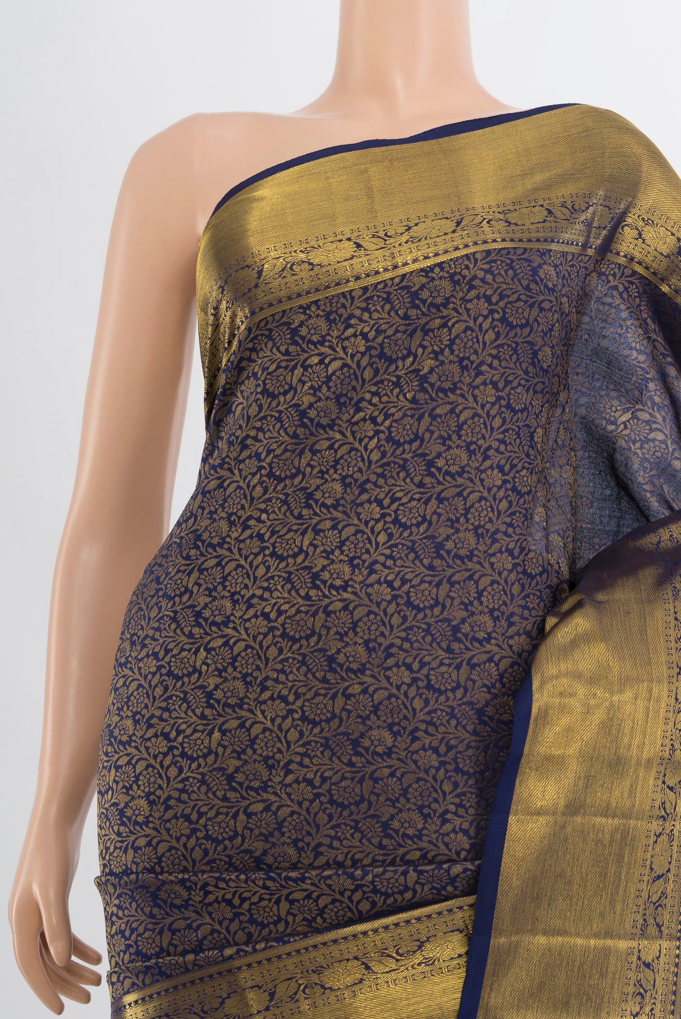 Border image of Pure Silk Pure Zari Navy Blue Kanjivaram Saree with Zari Butta on the body and Silk Border. 