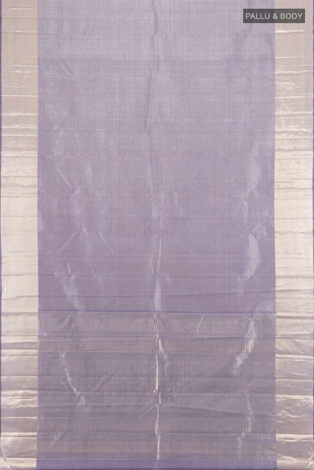 Flat view of Lilac Kanjivaram Silk Saree with Zari Brocade on the body and Zari Border. 