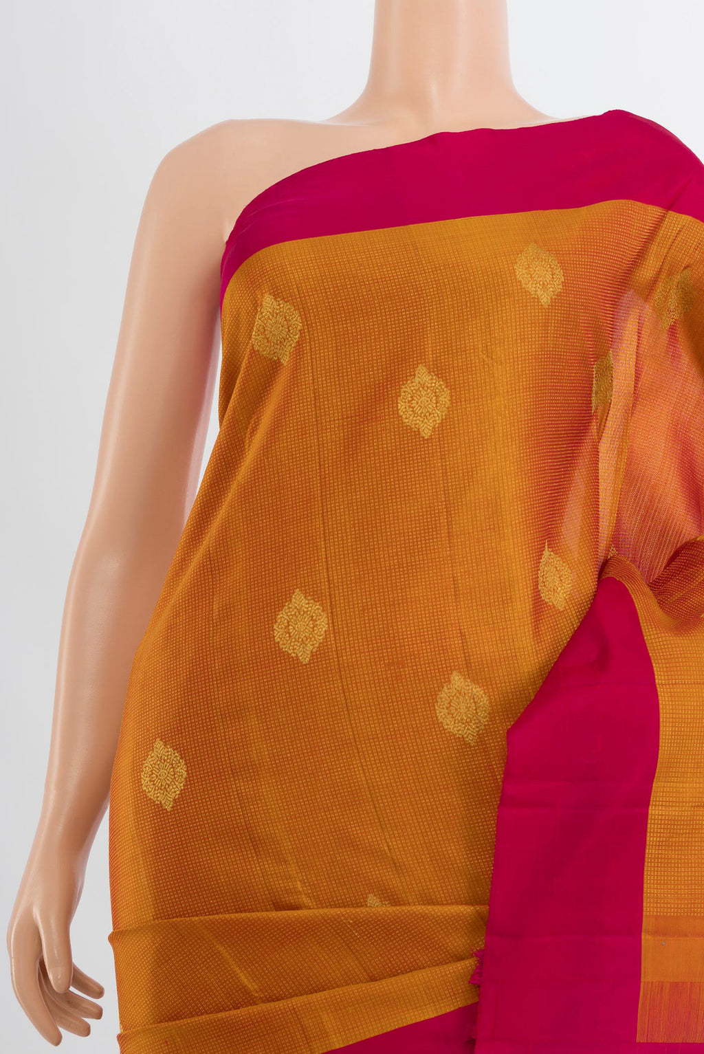Border image of Mustard Kanjivaram Silk Saree with Zari Butta on the body and Silk Border. 