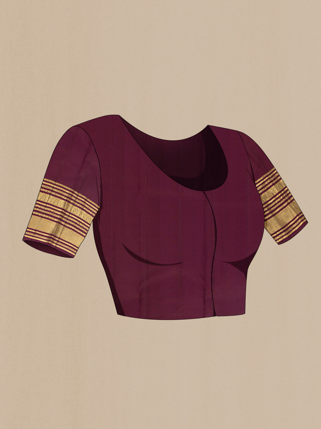 Close up image of the blouse of Magenta Kanjivaram Silk Saree with Zari Butta on the body and Zari Border. 