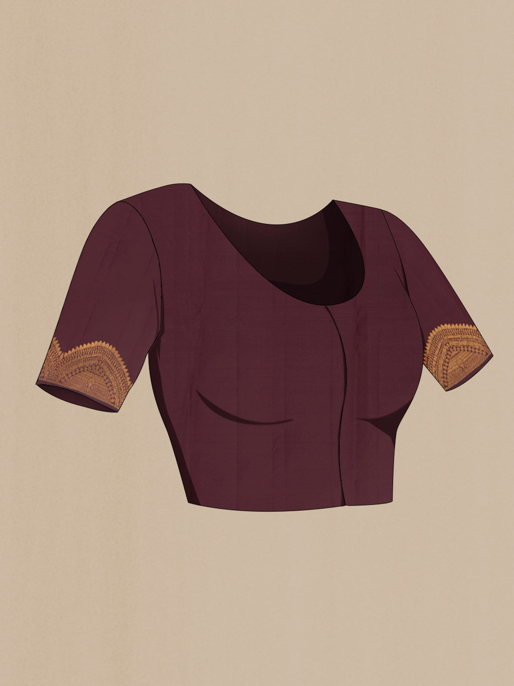 Close up image of the blouse of Coffee Brown Kanjivaram Silk Saree with Zari Butta on the body and Zari Border. 