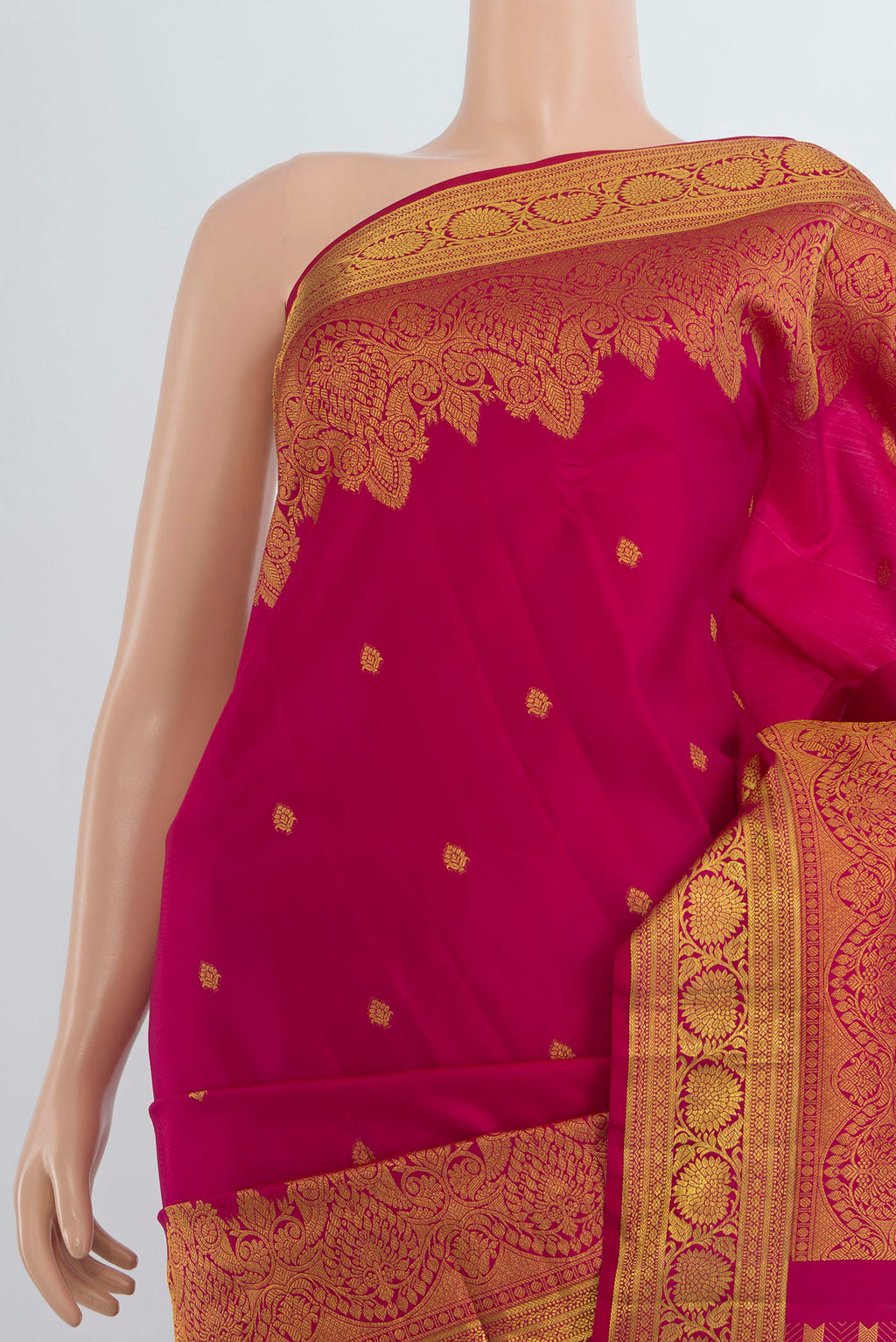 Border image of Pure Silk Dark Pink Kanjivaram Saree with Zari Butta on the body and Silk Border. 