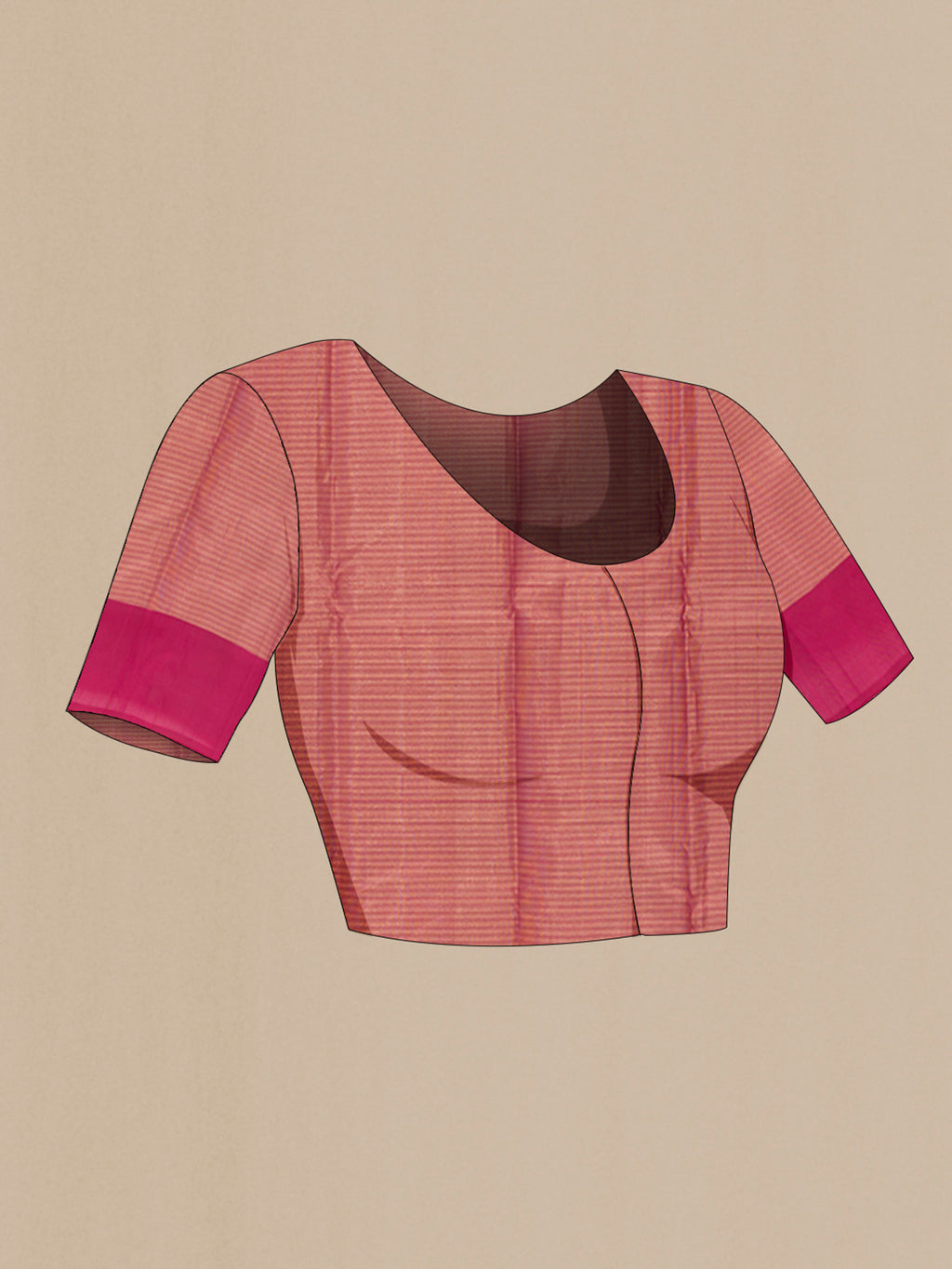 Close up image of the blouse of Pure Silk Maroon Kanchipuram Saree with Zari Butta on the body and Plain Border. 