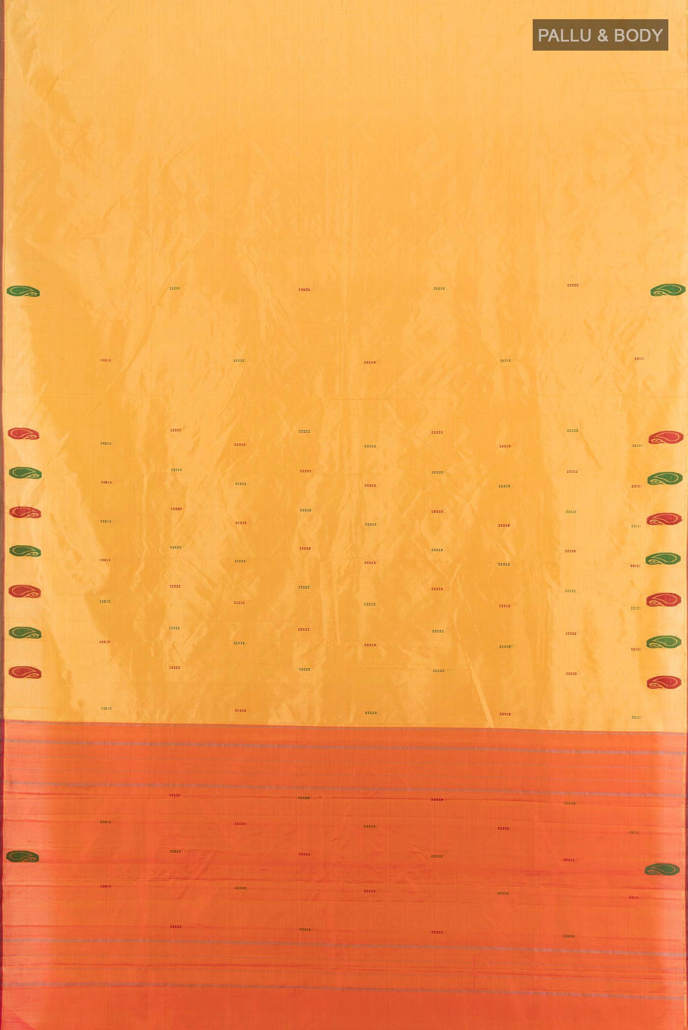 Flat view of Sandal Kanchipuram Silk Saree with Plain Body and Thread Border. 