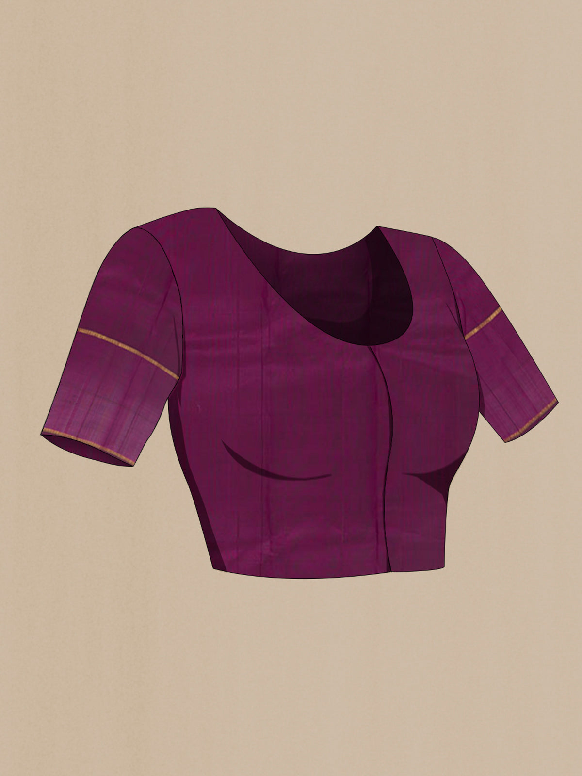 Close up image of the blouse of Pure Silk Pure Zari Dark Pink Kanjivaram Saree with Zari Butta on the body and Silk Border. 