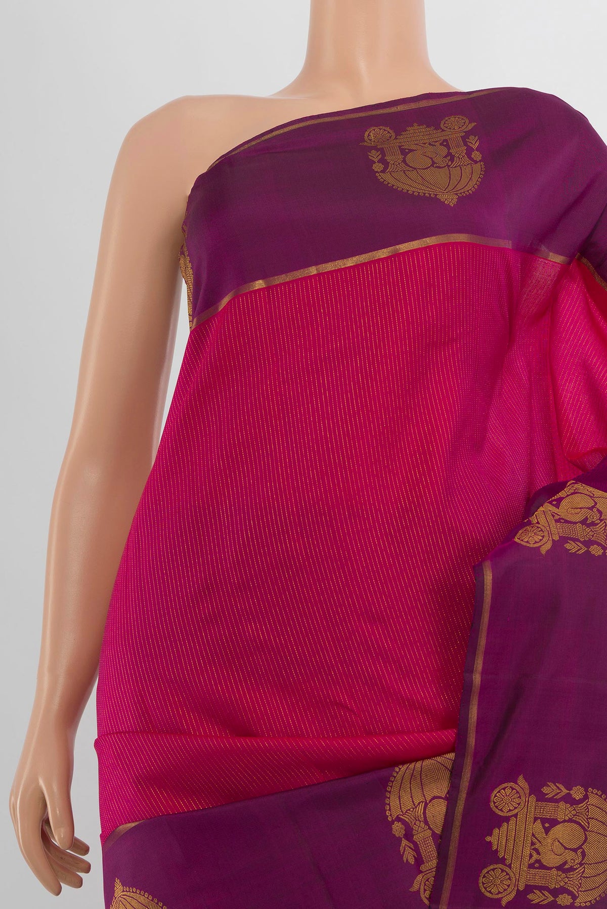Border image of Pure Silk Pure Zari Dark Pink Kanjivaram Saree with Zari Butta on the body and Silk Border. 