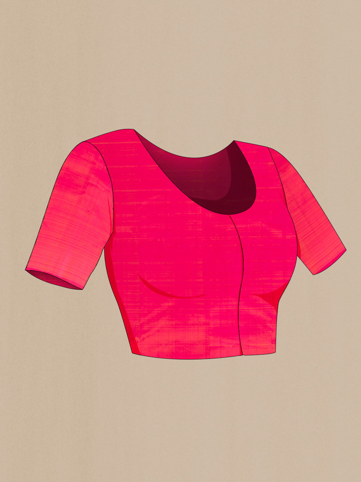 Close up image of the blouse of Pure Silk Pink Kanchipuram Saree with Zari Butta on the body and Without Border. 