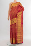 Dark Pink Kanchipuram Silk Saree with Zari Brocade on the body and Zari Border.  displayed on a mannequin