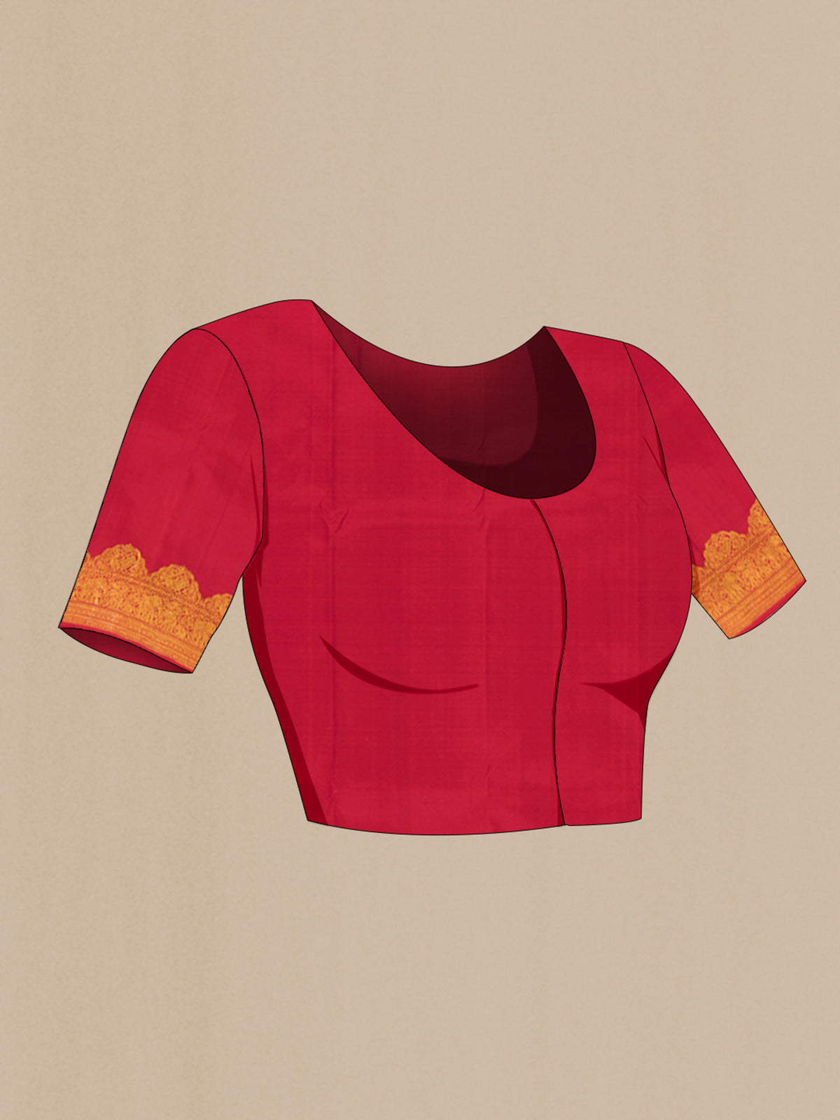 Close up image of the blouse of Pure Silk Maroon Kanchipuram Saree with Zari Butta on the body and Fancy Border. 