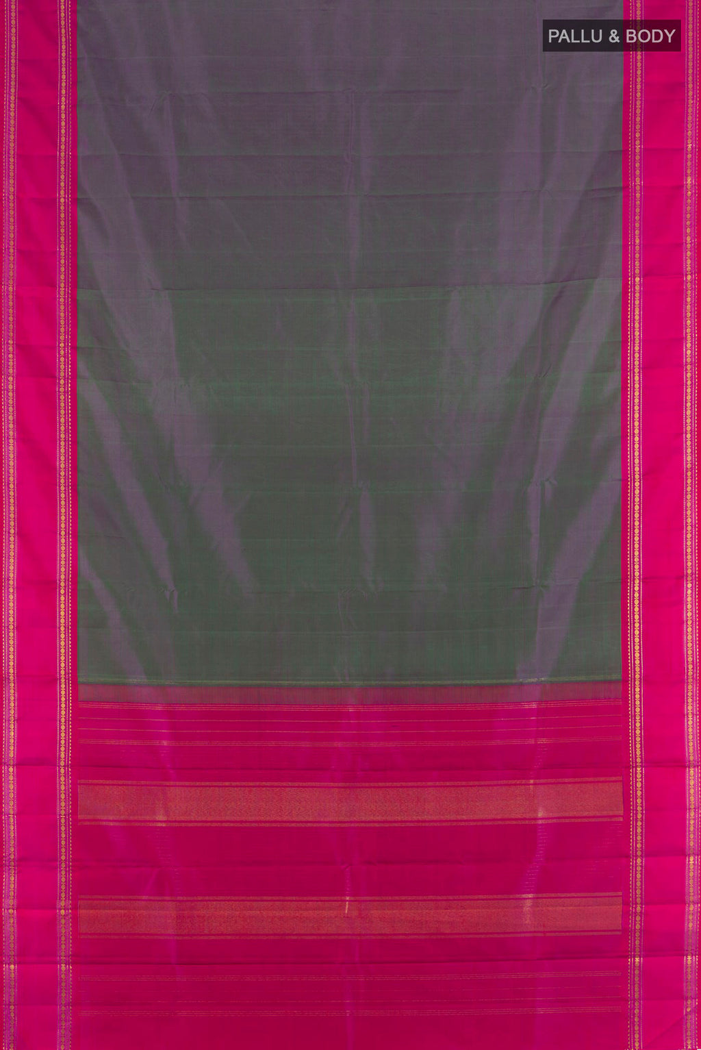 Flat view of Pure Silk Purple Dual Tone Kanjivaram Saree with Plain Body and Plain Border. 