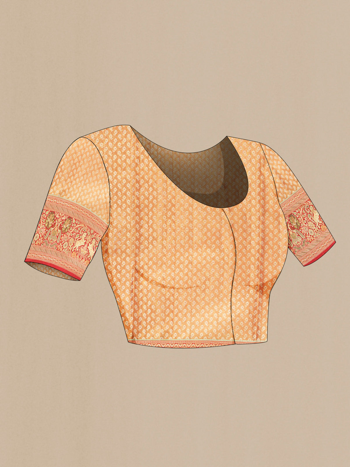 Close up image of the blouse of Lavender Kanchipuram Tissue Silk Saree with Zari Brocade on the body and Zari Border. 