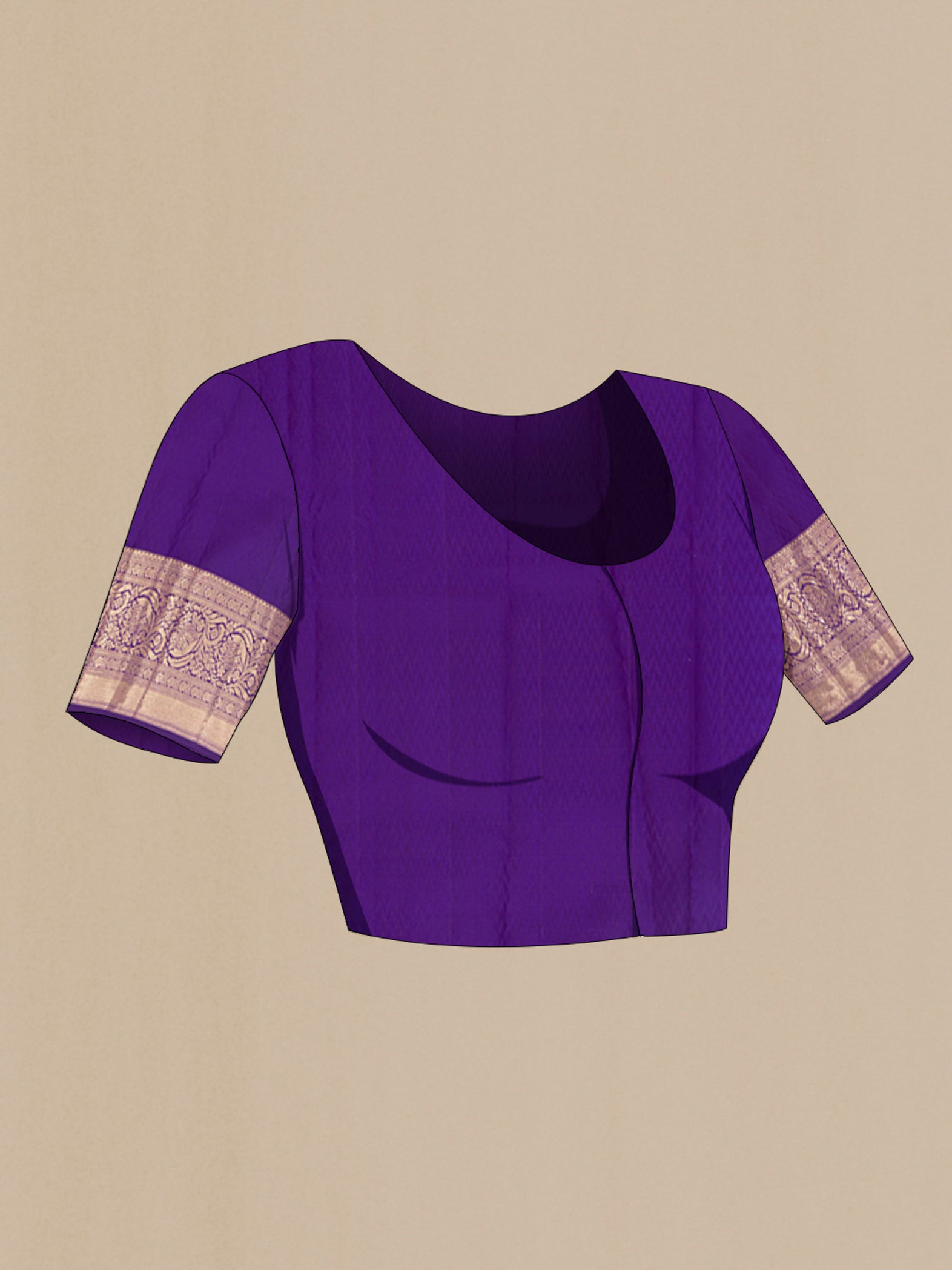 Close up image of the blouse of Rose pink Kanchipuram Silk Saree with Zari Brocade on the body and Zari Border. 