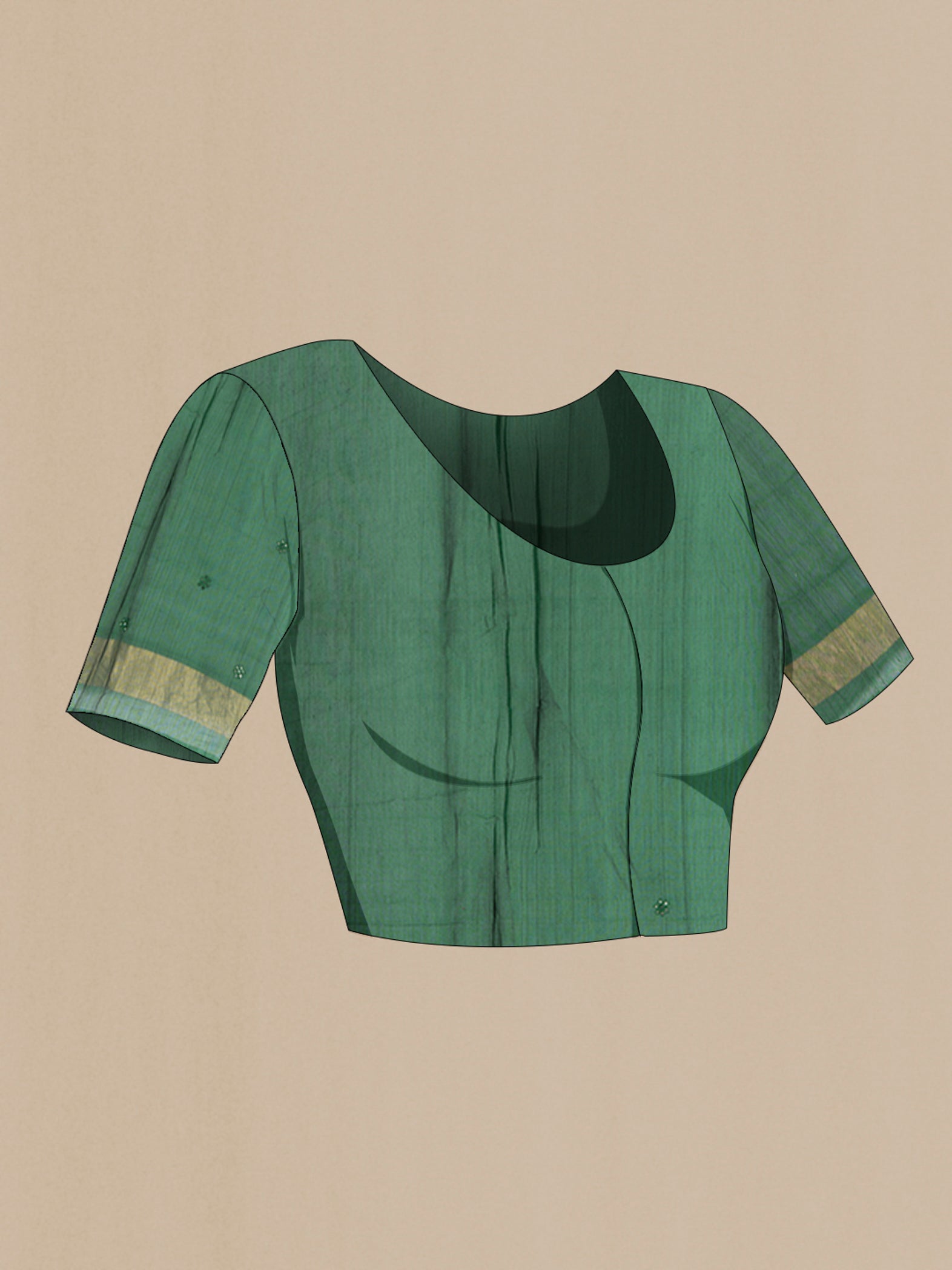 Close up image of the blouse of Multi Color Kora Cotton Saree with Ikat Print on the body and Silk Border. 