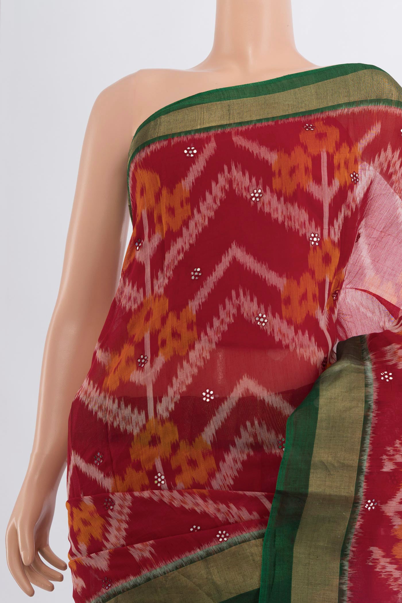 Border image of Multi Color Kora Cotton Saree with Ikat Print on the body and Silk Border. 