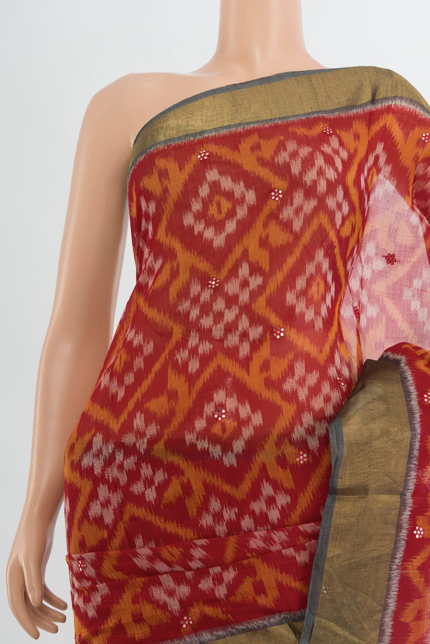 Border image of Multi Color Kora Cotton Saree with Ikat Print on the body and Silk Border. 