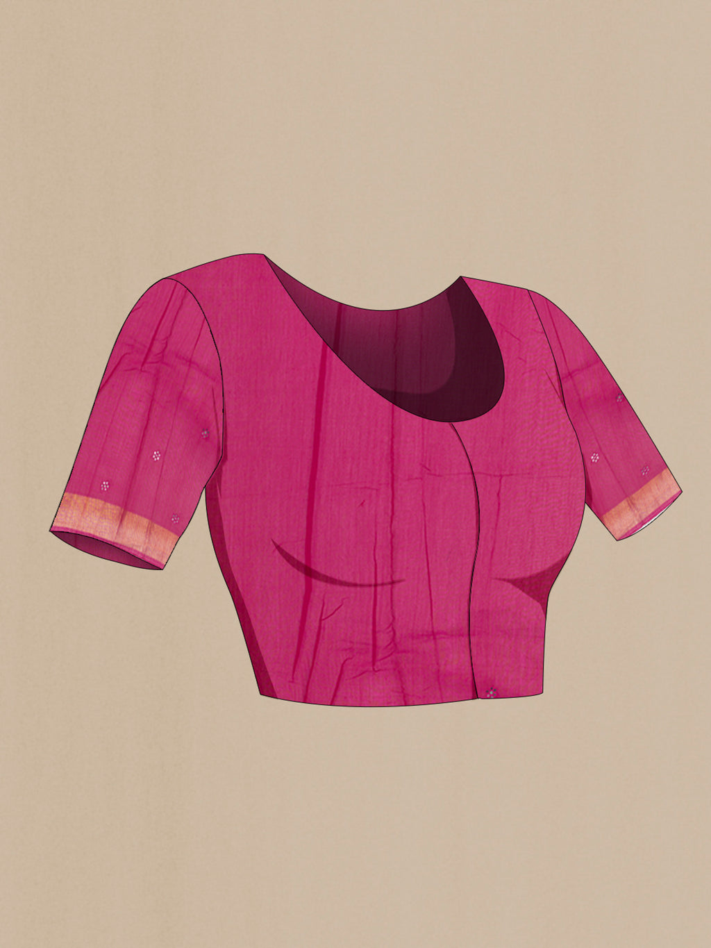 Close up image of the blouse of Multi Color Kora Cotton Saree with Ikat Print on the body and Silk Border. 
