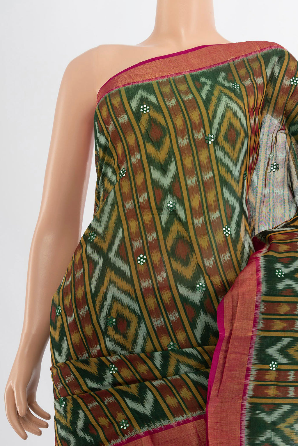 Border image of Multi Color Kora Cotton Saree with Ikat Print on the body and Silk Border. 