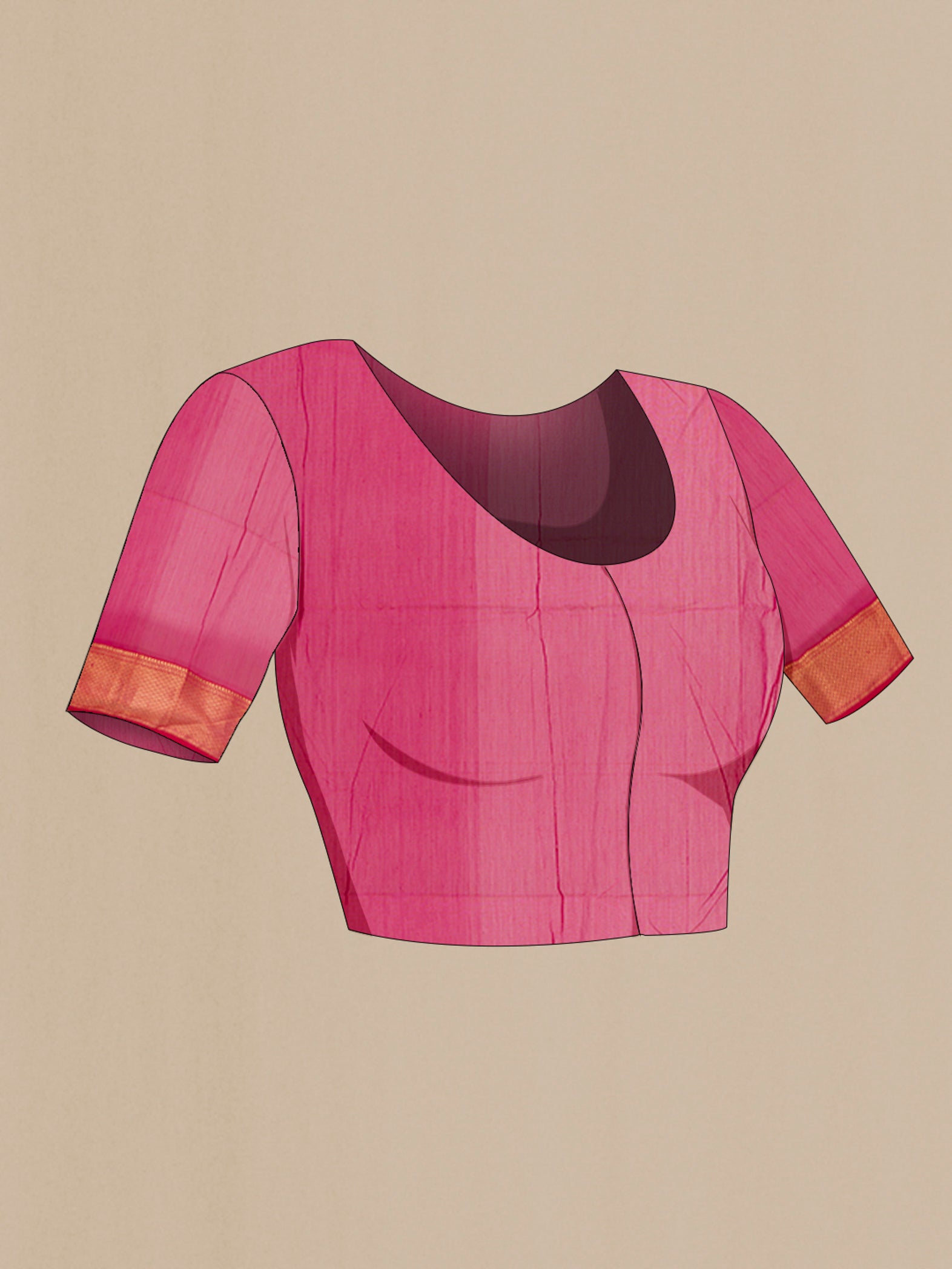 Close up image of the blouse of Dark Pink Maheshwari Silk Cotton Saree with Zari Butta on the body and Silk Border. 