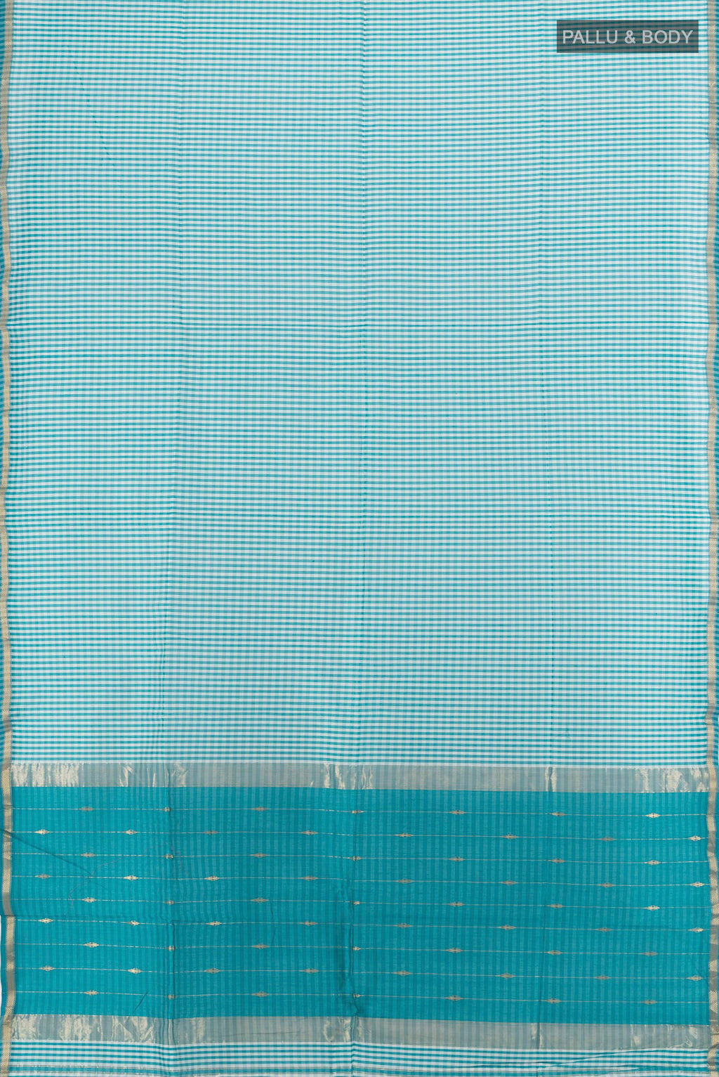 Flat view of Multi Color Maheshwari Cotton Saree with Checked design on the body and Zari Border. 