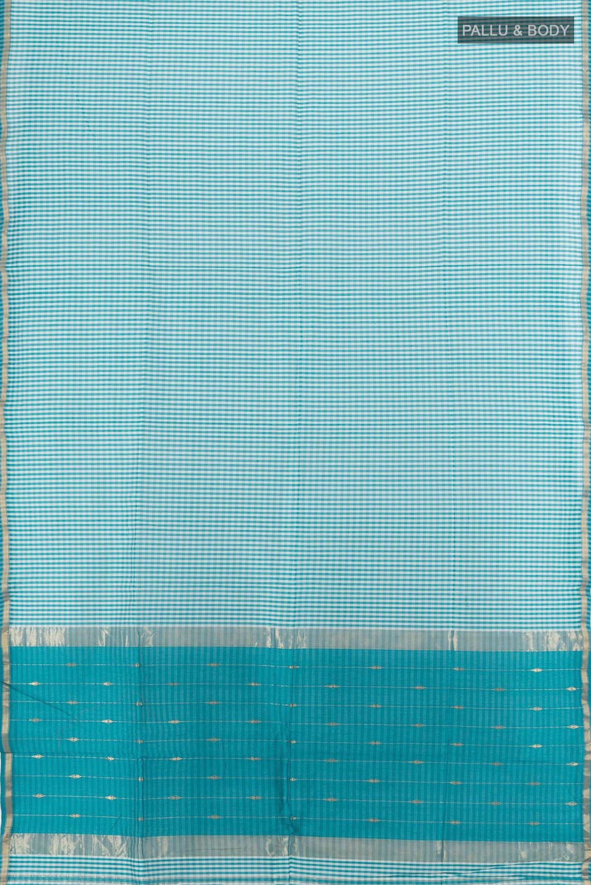 Flat view of Multi Color Maheshwari Cotton Saree with Checked design on the body and Zari Border. 
