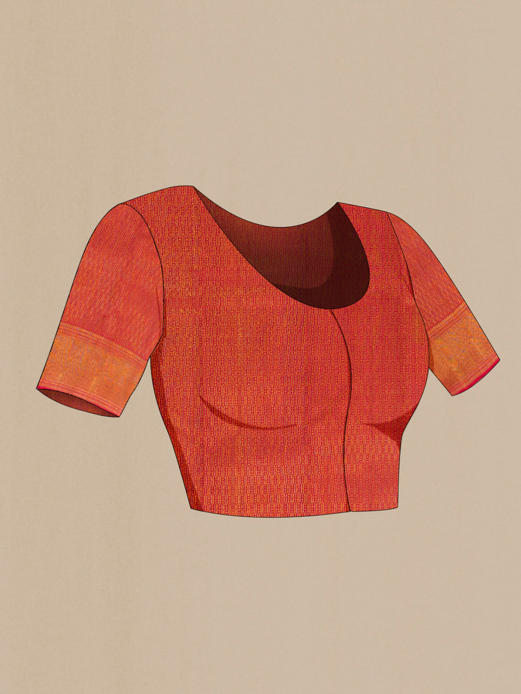 Close up image of the blouse of Pure Silk Red Kanjivaram Saree with Zari Brocade on the body and Zari Border. 