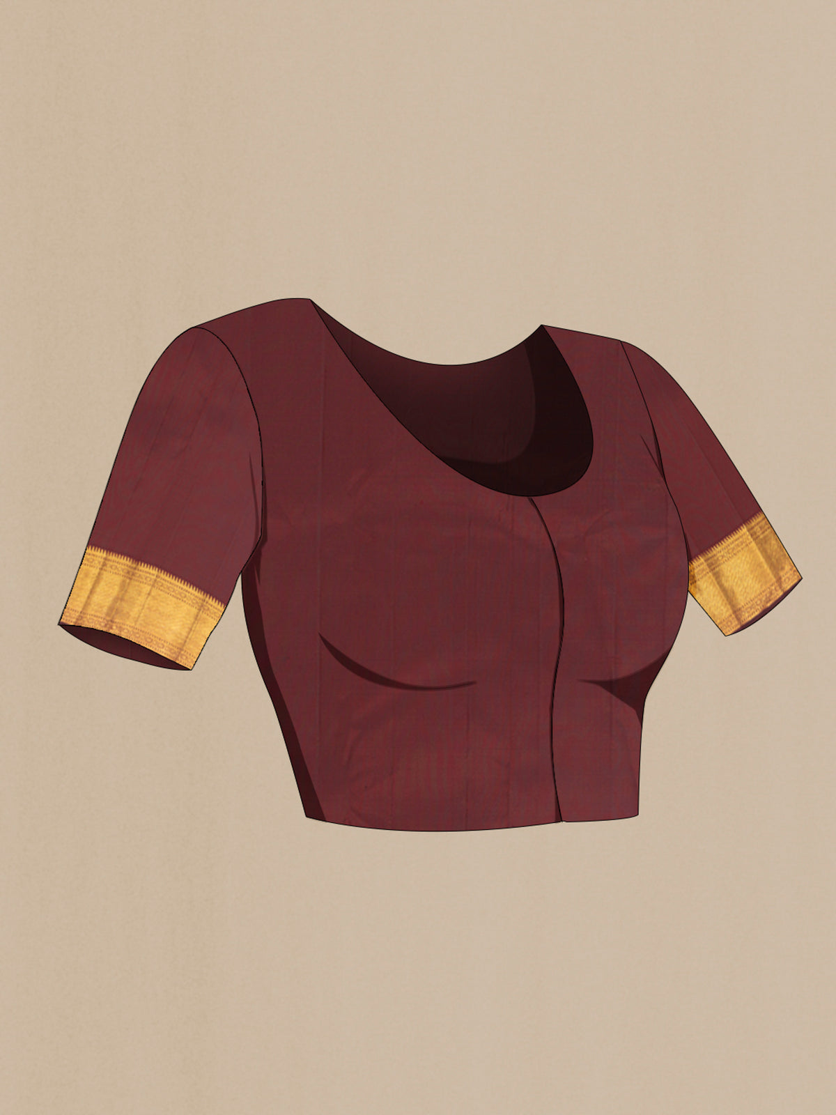 Close up image of the blouse of Pure Silk Pure Zari Coffee Brown Kanjivaram Saree with Zari Brocade on the body and Zari Border. 