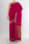 Pure Silk Pure Zari Maroon Kanchipuram Saree with Plain Body and Temple Border.  displayed on a mannequin