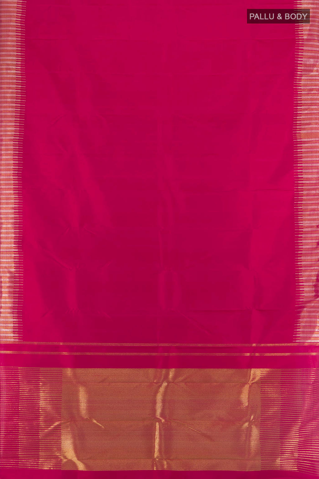 Flat view of Pure Silk Pure Zari Maroon Kanchipuram Saree with Plain Body and Temple Border. 