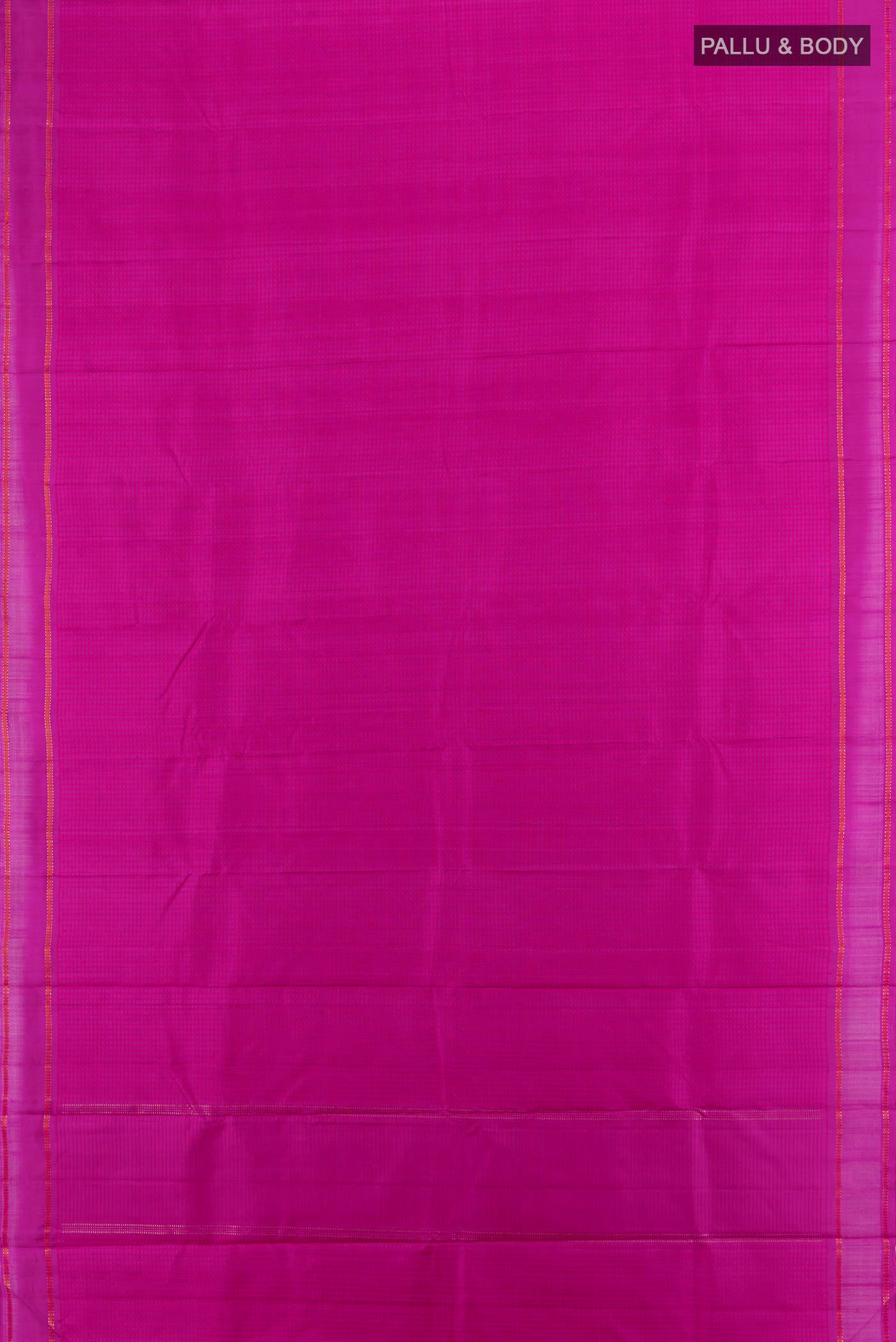 Flat view of Magenta Kanjivaram Silk Saree with Checked design on the body and Plain Border. 