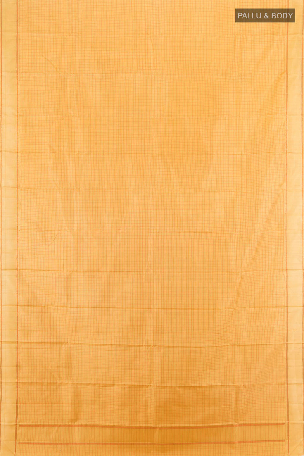 Flat view of Pure Silk Yellow Kanjivaram Saree with Checked design on the body and Plain Border. 