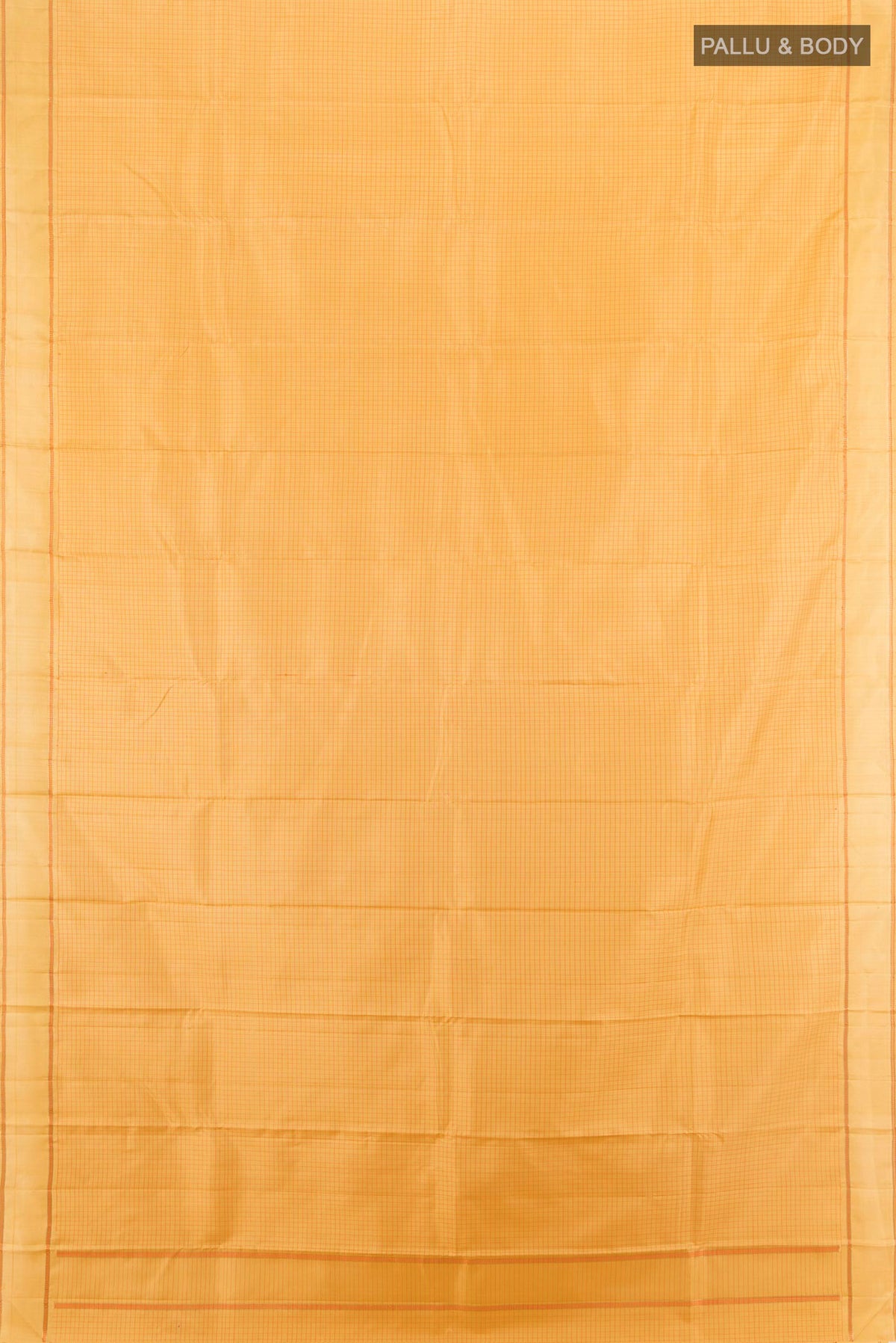 Flat view of Pure Silk Yellow Kanjivaram Saree with Checked design on the body and Plain Border. 