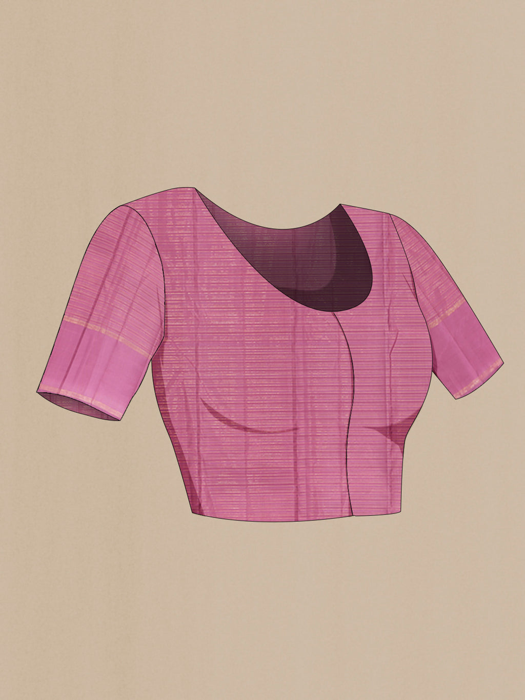 Close up image of the blouse of Pure Silk Lavender Kanjivaram Saree with Checked design on the body and Plain Border. 