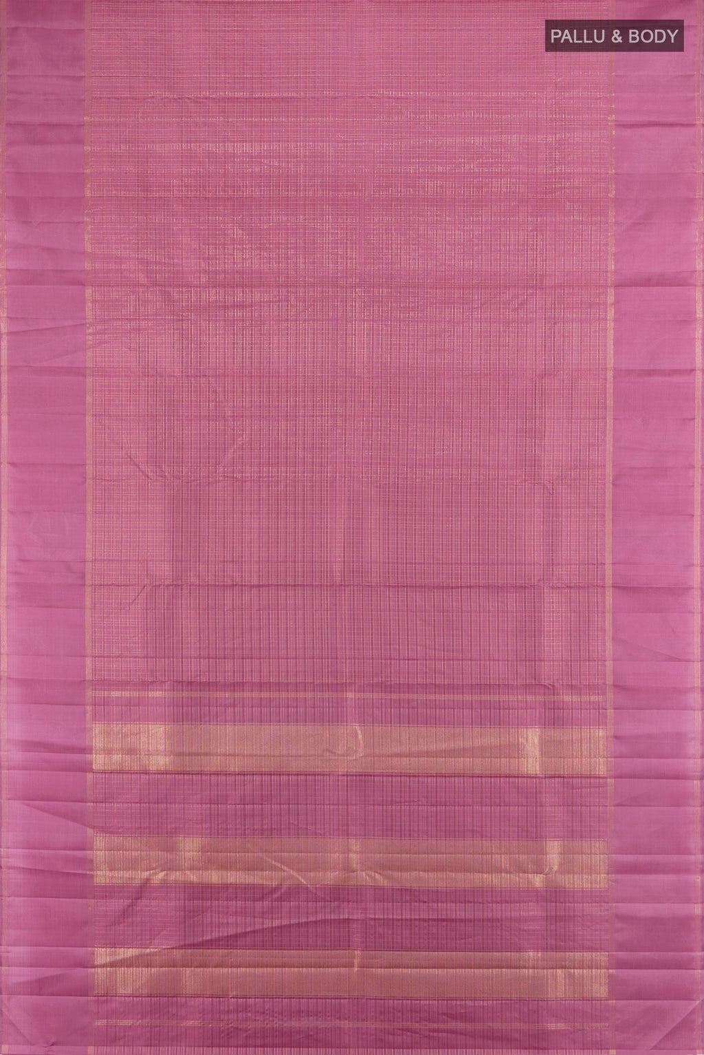 Flat view of Pure Silk Lavender Kanjivaram Saree with Checked design on the body and Plain Border. 