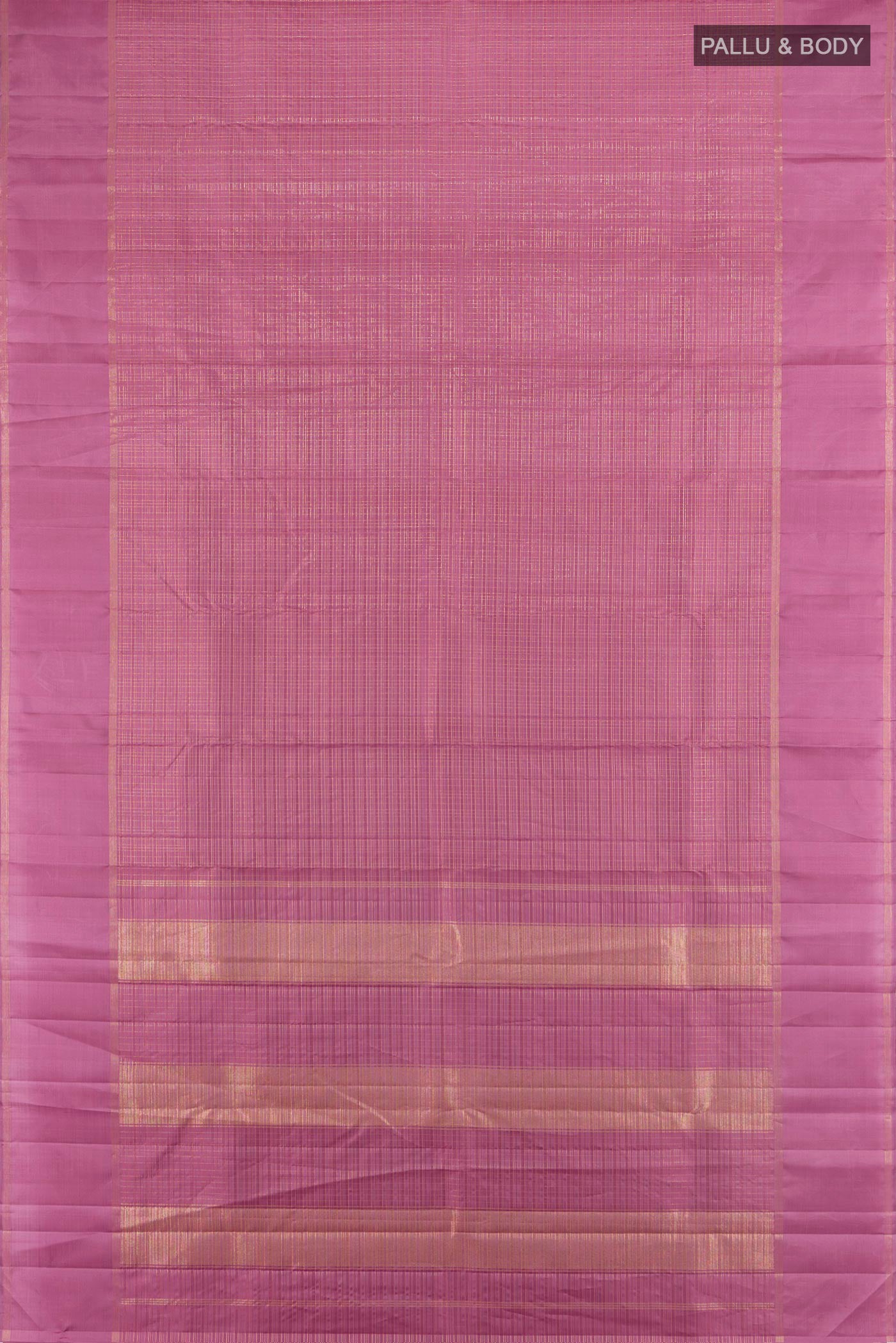 Flat view of Pure Silk Lavender Kanjivaram Saree with Checked design on the body and Plain Border. 