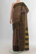 Pure Silk Brown Kanjivaram Saree with Checked design on the body and Zari Border.  displayed on a mannequin