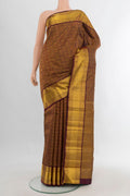Pure Silk Coffee Brown Kanchipuram Saree with Zari Brocade on the body and Zari Border.  displayed on a mannequin