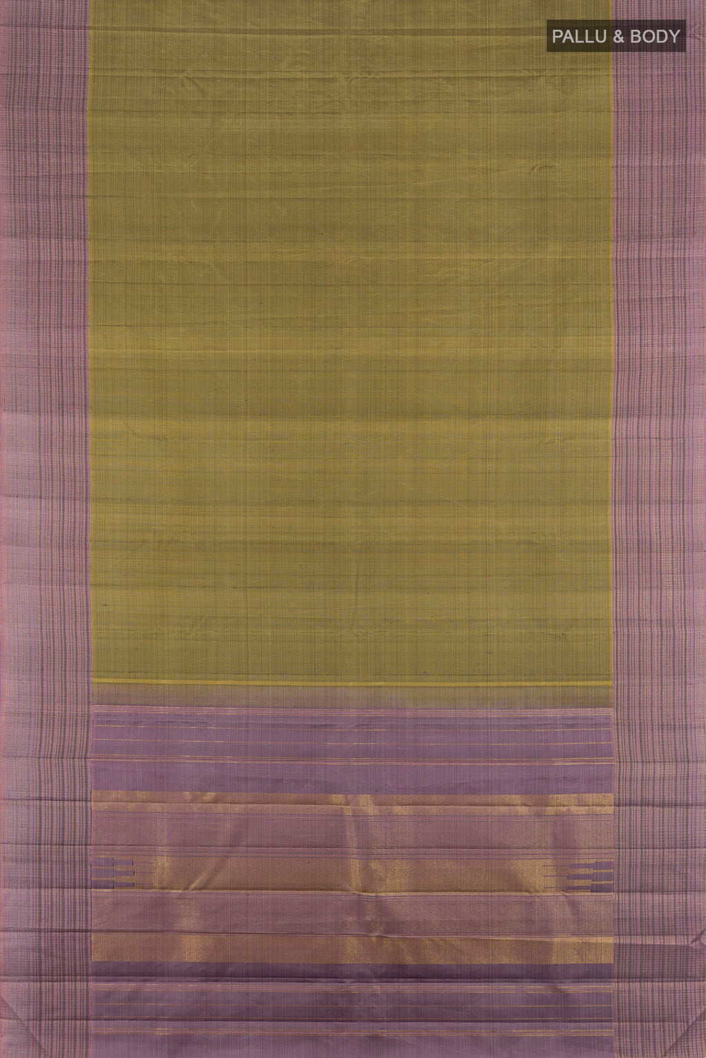 Flat view of Davys Grey Kanjivaram Silk Saree with Plain Body and Plain Border. 