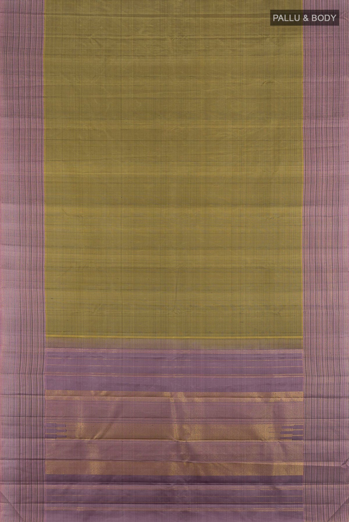Flat view of Davys Grey Kanjivaram Silk Saree with Plain Body and Plain Border. 
