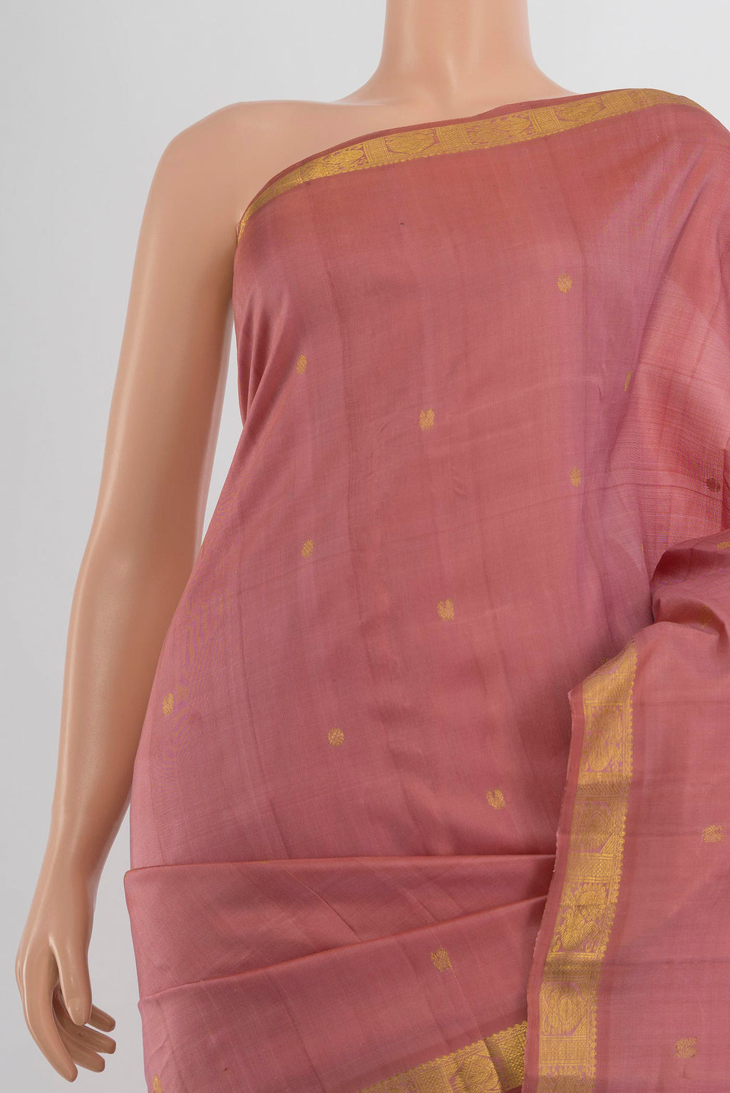 Border image of Pure Silk Rose Gold Kanjivaram Saree with Zari Butta on the body and Silk Border. 