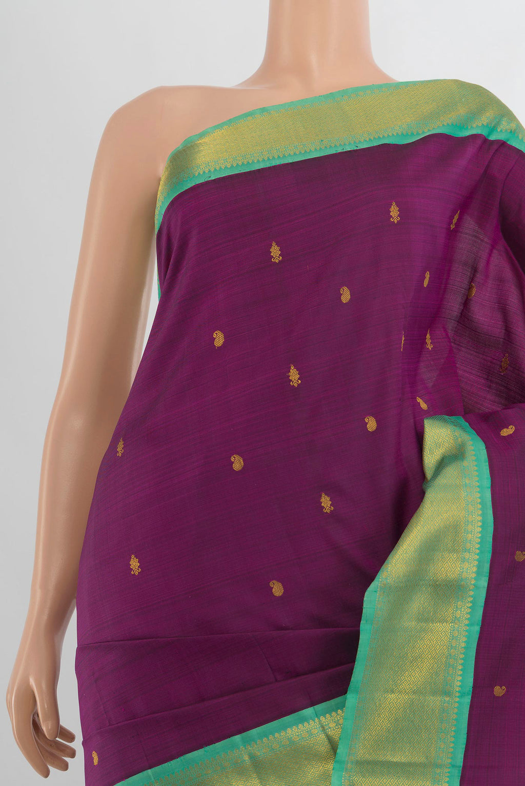 Border image of Pure Silk Pure Zari Violet Kanjivaram Saree with Zari Butta on the body and Silk Border. 