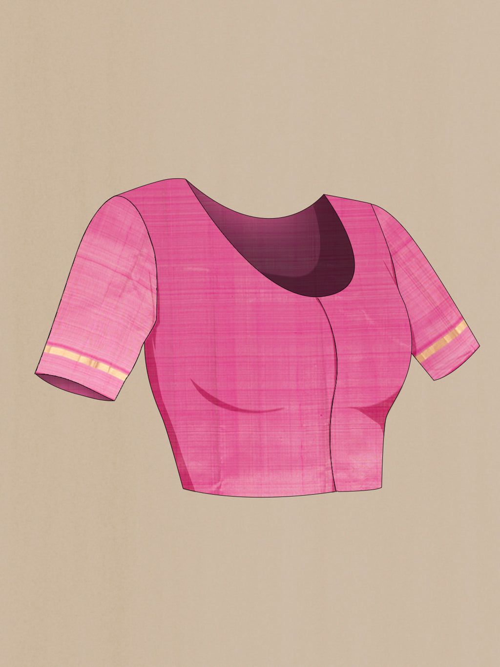 Close up image of the blouse of Pure Silk Cream Kanjivaram Saree with Plain Body and Plain Border. 