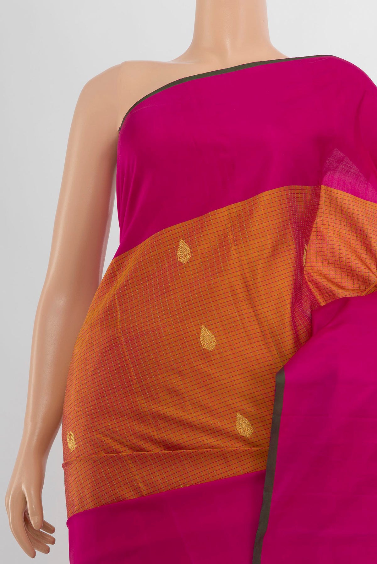 Border image of Pure Silk Pure Zari Golden Peach Kanjivaram Saree with Zari Butta on the body and Silk Border. 