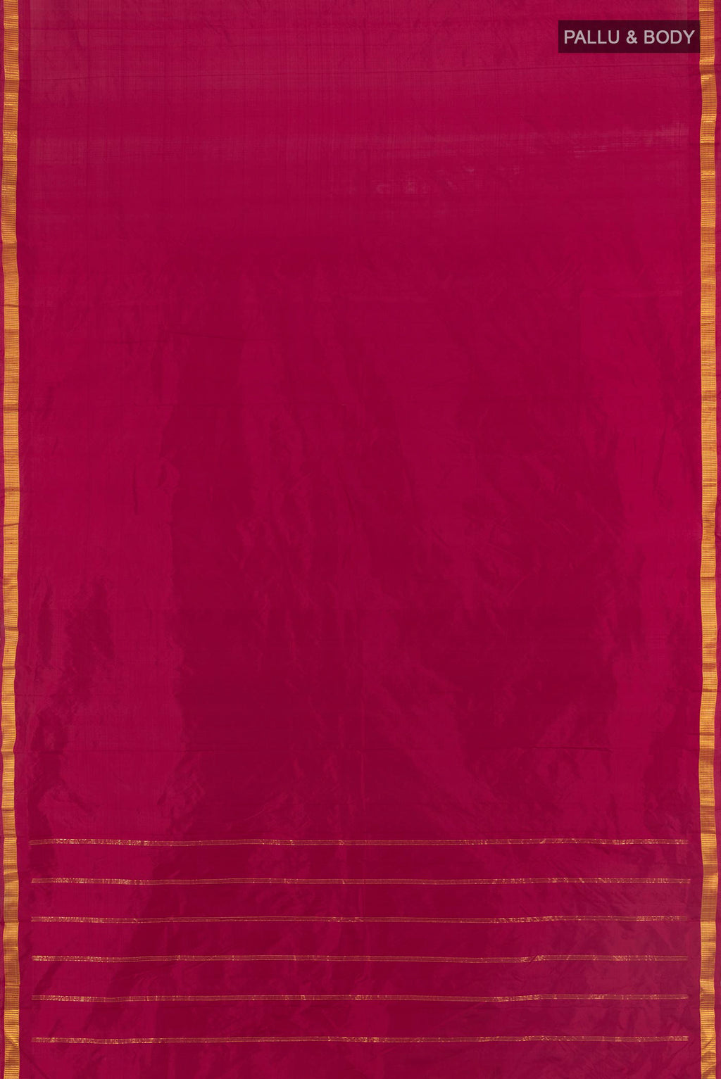 Flat view of Maroon Kanchipuram Silk Saree with Plain Body and Zari Border. 
