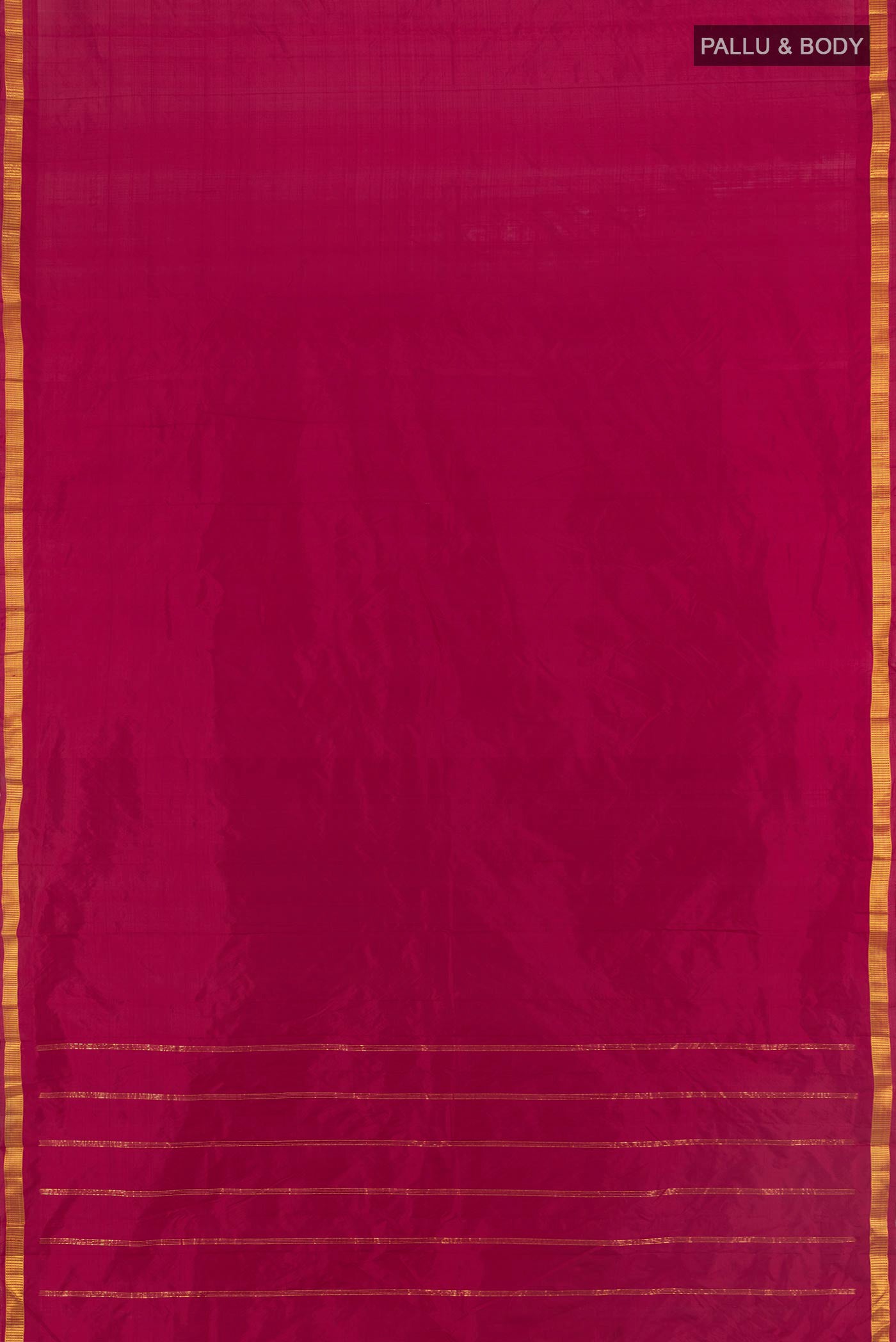 Flat view of Maroon Kanchipuram Silk Saree with Plain Body and Zari Border. 