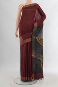 Pure Silk Brown Tussar Saree with Plain Body and Zari Border.  displayed on a mannequin