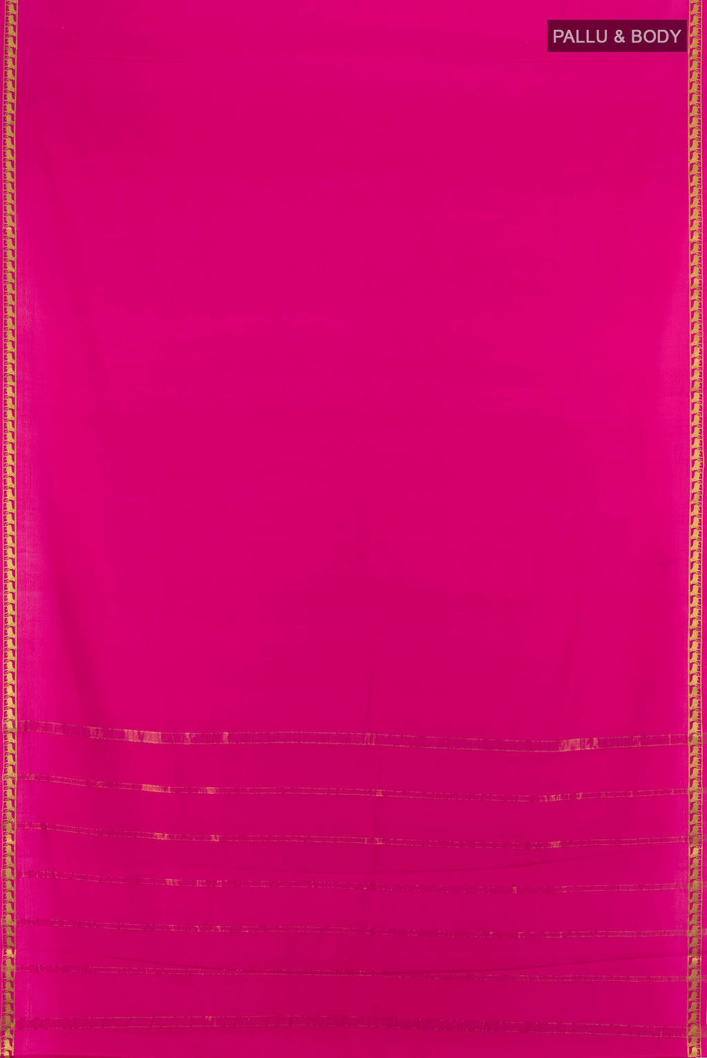 Flat view of Pink Mysore Crepe Saree with Plain Body and Zari Border. 