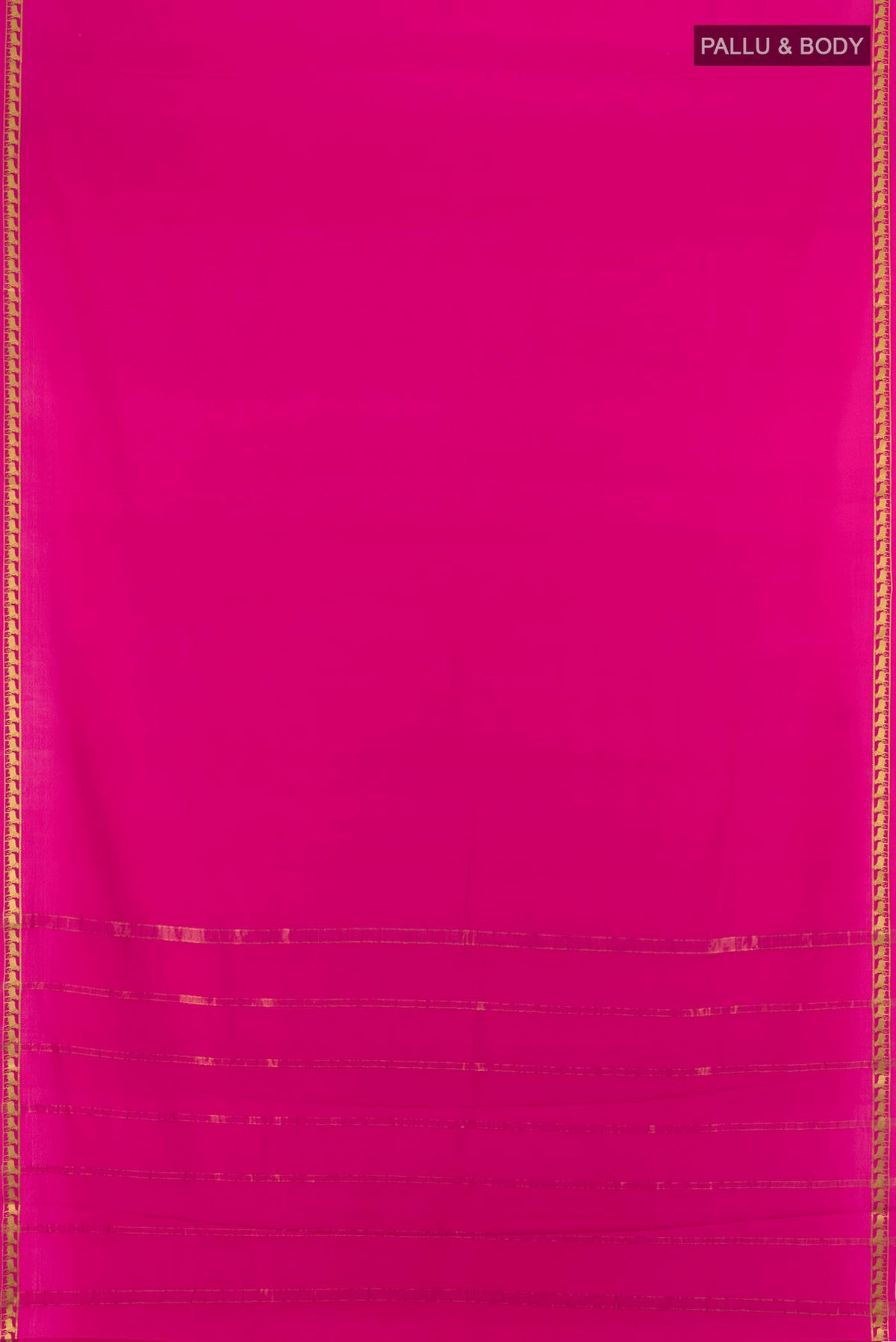 Flat view of Pink Mysore Crepe Saree with Plain Body and Zari Border. 