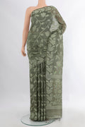 Grey Tussar Saree with Thread Butta on the body and Thread Border.  displayed on a mannequin