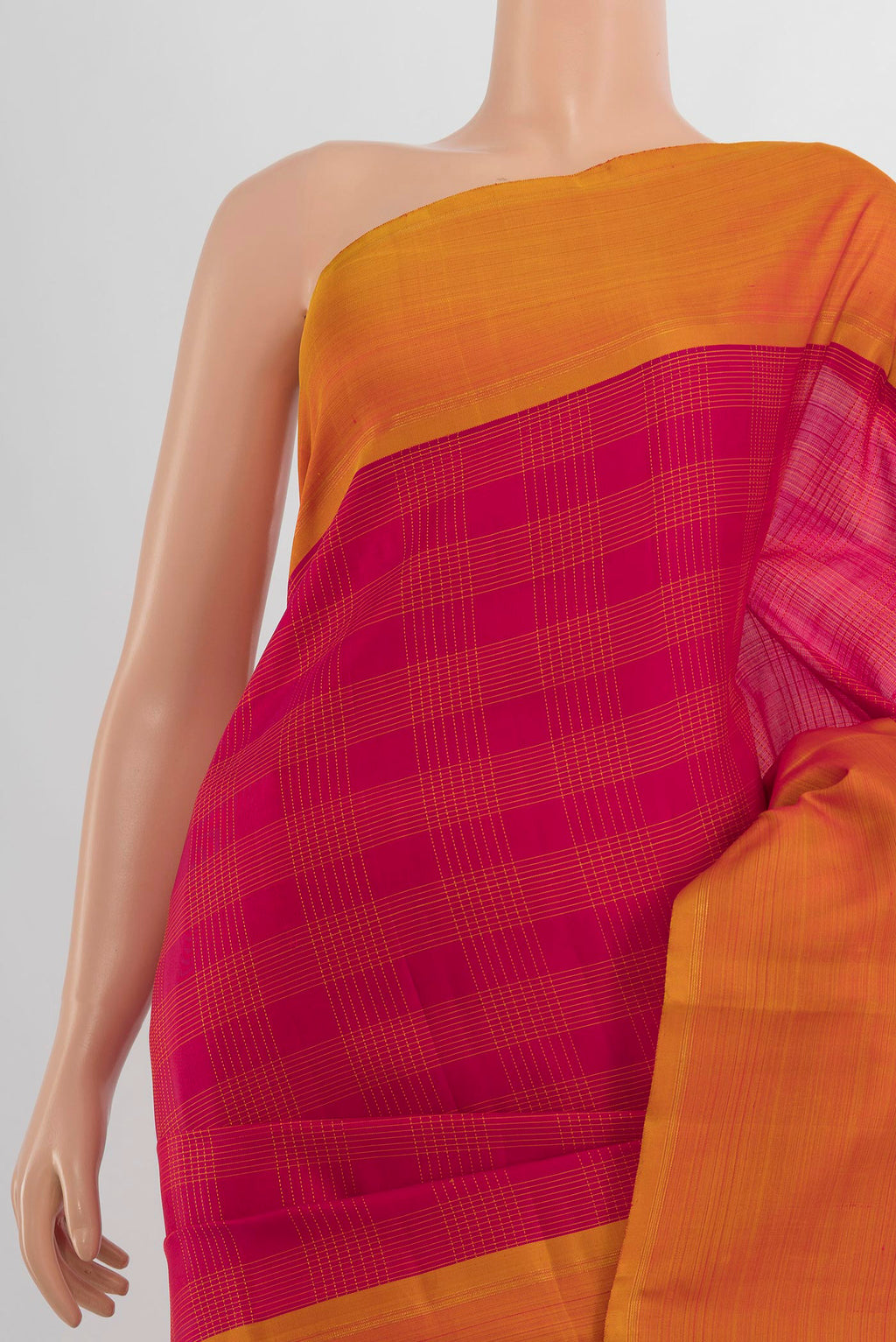 Border image of Pure Silk Pure Zari Dark Pink Kanchipuram Saree with Zari Butta on the body and Silk Border. 