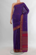 Pure Silk Violet Kanchipuram Saree with Thread Butta on the body and Thread Border.  displayed on a mannequin